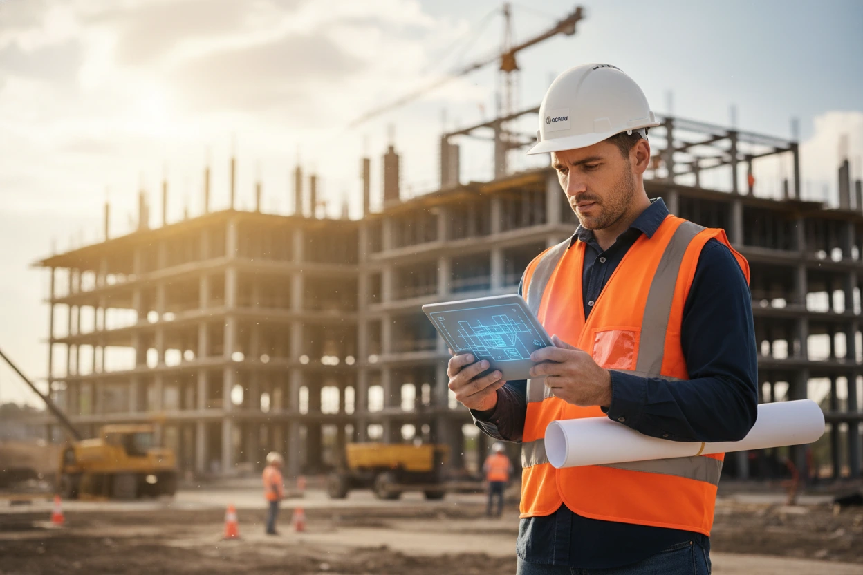 Construction worker on an active building site